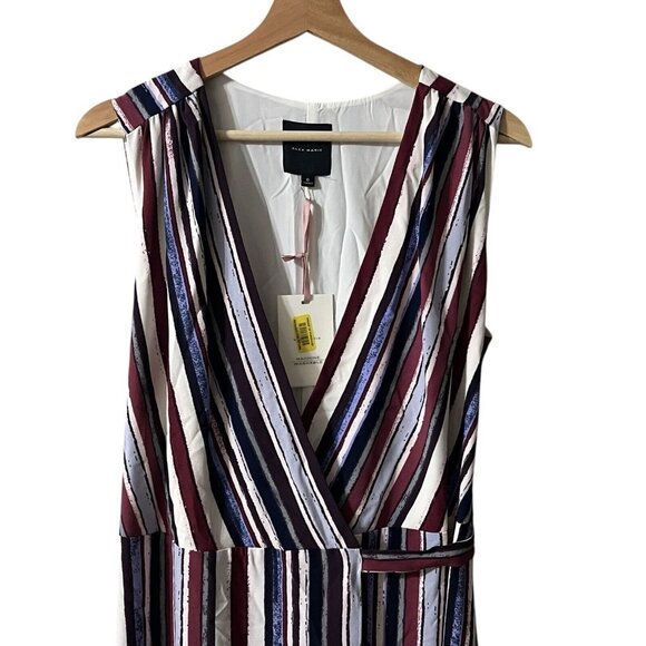 Alex Marie Cassie Dress Size 6 Surplice Wrap Midi Candy Stripe Sunset Sands - Picture 5 of 9